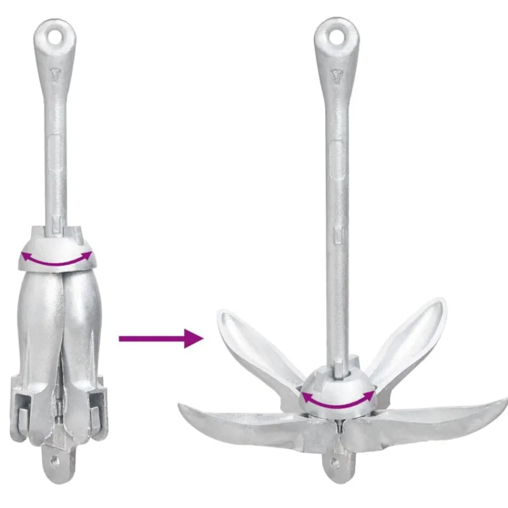 vidaXL Piezas Y Accesorios Para Vehículos-Ancla plegable con cuerda hierro maleable plateado 3,2 kg