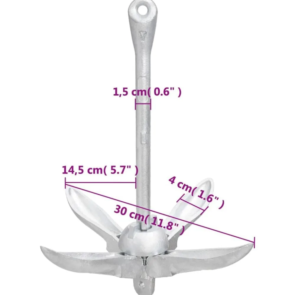 vidaXL Piezas Y Accesorios Para Vehículos-Ancla plegable hierro maleable plateado 1,5 kg