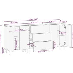 vidaXL Armarios Y Almacenamiento-Aparador 3 pcs Acabado de Lavado 180 x 33 x 75 cm