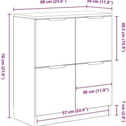 vidaXL Aparador 2 pcs 60 x 30 x 70 cm Madera de ingeniería Roble negro New