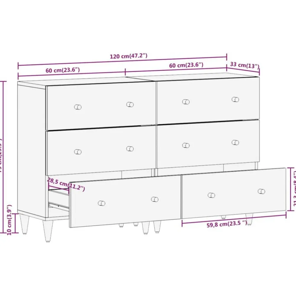 vidaXL Aparador 2 piezas madera maciza de mango 60x33x75 cm Online