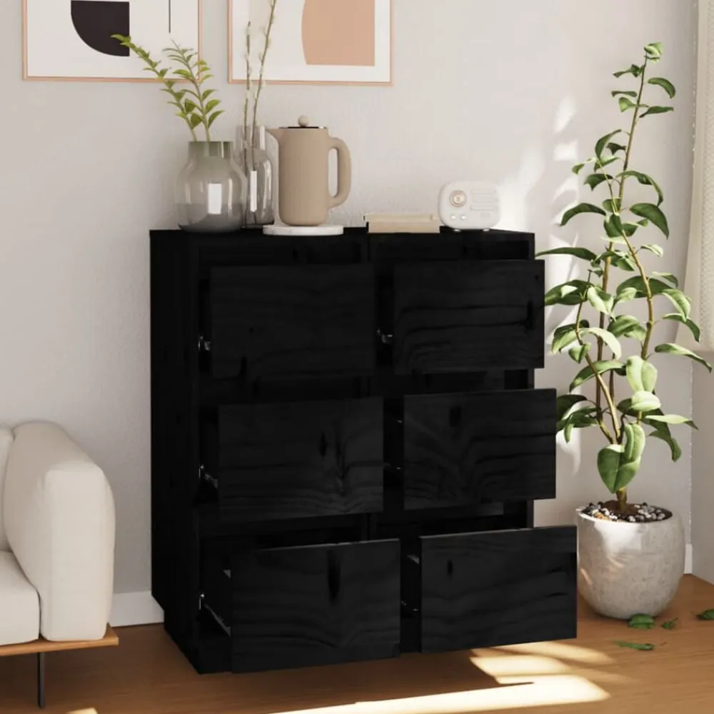 vidaXL Aparador 2 uds madera maciza de pino 32x34x75 cm Negro Outlet