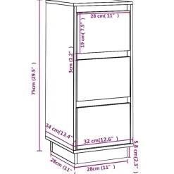 vidaXL Aparador 2 uds madera maciza de pino 32x34x75 cm Negro Outlet