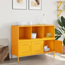 vidaXL Aparador acero mostaza 100,5x39x79 cm Amarillo Clearance