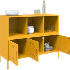 vidaXL Aparador acero mostaza 100,5x39x79 cm Amarillo Clearance