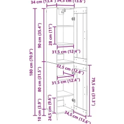 vidaXL Armarios Y Almacenamiento-Aparador alto 2 pcs Madera envejecida Cristal