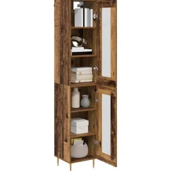 vidaXL Armarios Y Almacenamiento-Aparador alto 2 pcs Madera envejecida Cristal