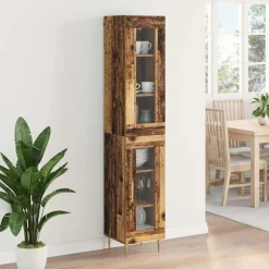 vidaXL Armarios Y Almacenamiento-Aparador alto 2 pcs Madera envejecida Cristal
