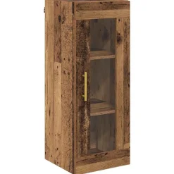 vidaXL Armarios Y Almacenamiento-Aparador alto 2 pcs Madera envejecida Cristal
