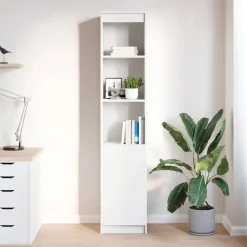 vidaXL Aparador alto 37,5x35x180 cm madera de ingeniería Blanco Discount