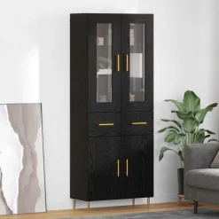 vidaXL Aparador alto con cajón 2 pcs Madera de ingeniería Roble negro Clearance