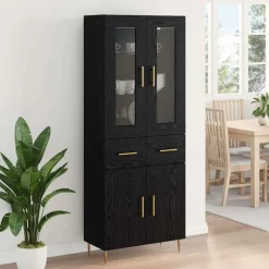 vidaXL Aparador alto con cajón 2 pcs Madera de ingeniería Roble negro Clearance