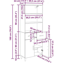 vidaXL Armarios Y Almacenamiento-Aparador alto con cajón Roble artesanal 69,5 x 34 x 180 cm