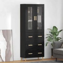 vidaXL Aparador alto con cajón 69,5 x 34 x 180 cm Roble negro New