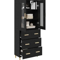 vidaXL Aparador alto con cajón 69,5 x 34 x 180 cm Roble negro New
