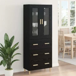 vidaXL Aparador alto con cajón 69,5 x 34 x 180 cm Roble negro New