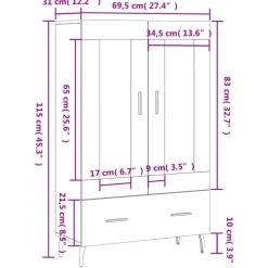 vidaXL Aparador alto madera de ingeniería 69,5x31x115 cm Roble Sonoma Hot