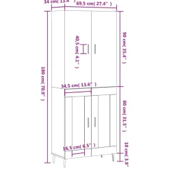 vidaXL Armarios Y Almacenamiento-Aparador alto madera contrachapada 69,5x34x180 cm
