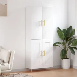 vidaXL Aparador alto madera contrachapada 69,5x34x180 cm Blanco Clearance
