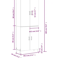 vidaXL Armarios Y Almacenamiento-Aparador alto madera contrachapada 69,5x34x180 cm