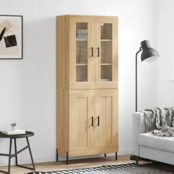 vidaXL Armarios Y Almacenamiento-Aparador alto madera contrachapada color roble 69,5x34x180 cm