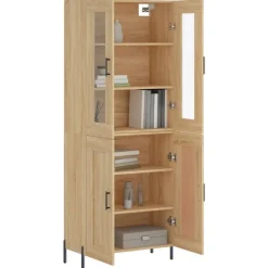 vidaXL Armarios Y Almacenamiento-Aparador alto madera contrachapada color roble 69,5x34x180 cm