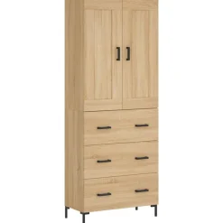 vidaXL Armarios Y Almacenamiento-Aparador alto madera contrachapada color roble 69,5x34x180 cm