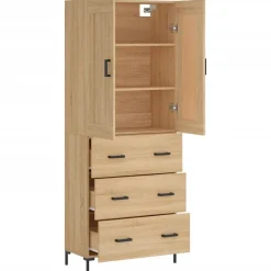 vidaXL Armarios Y Almacenamiento-Aparador alto madera contrachapada color roble 69,5x34x180 cm