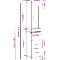 vidaXL Armarios Y Almacenamiento-Aparador alto madera contrachapada 34,5x34x180 cm