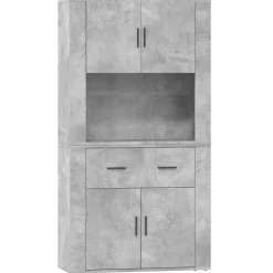 vidaXL Aparador alto madera contrachapada gris hormigón Gris hormigón Sale