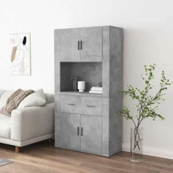 vidaXL Aparador alto madera contrachapada gris hormigón Gris hormig&oacute;n Sale