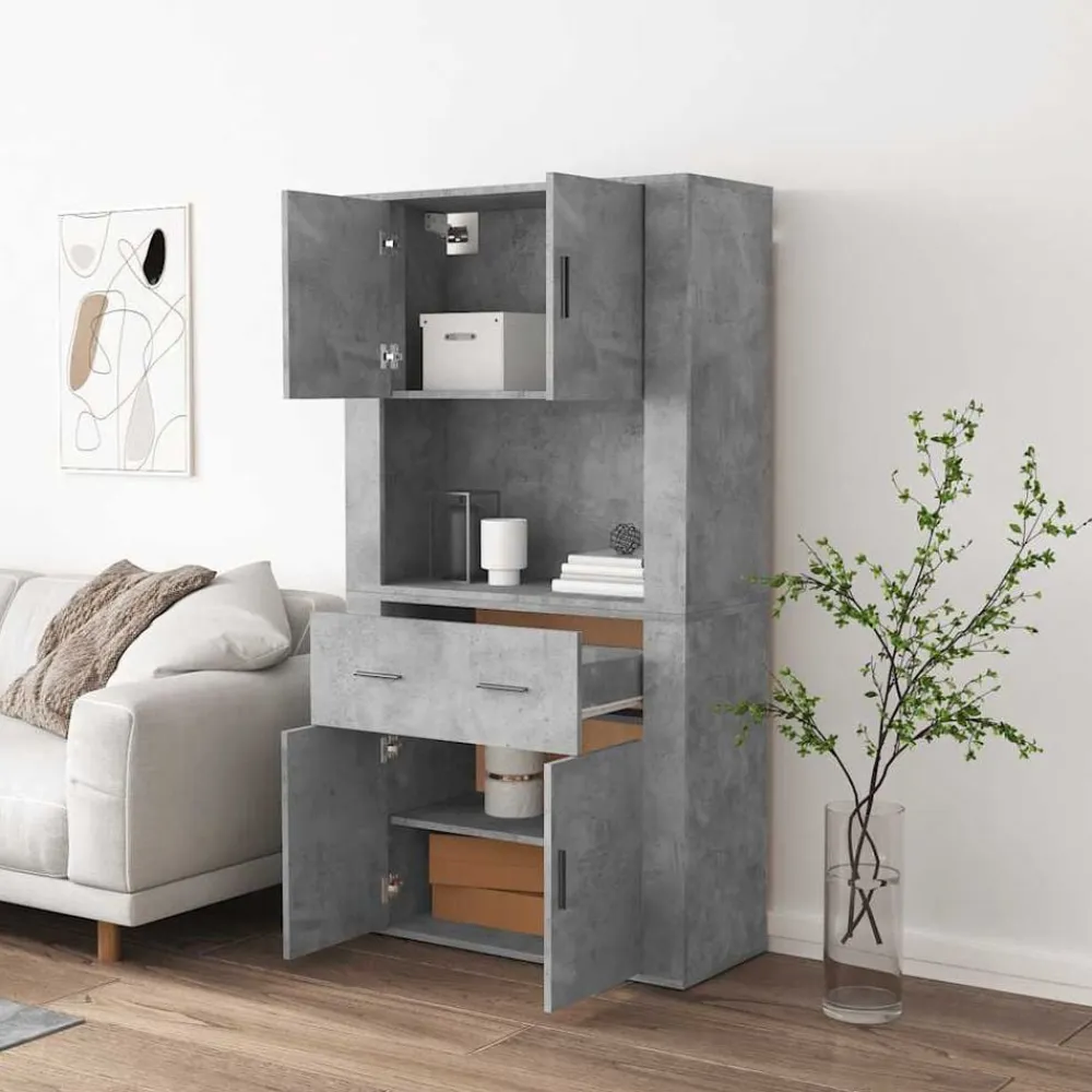 vidaXL Aparador alto madera contrachapada gris hormigón Gris hormigón Sale