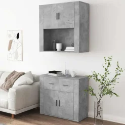 vidaXL Aparador alto madera contrachapada gris hormigón Gris hormigón Sale