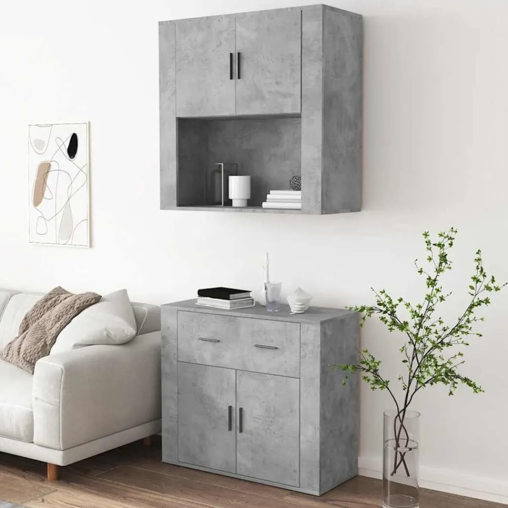 vidaXL Aparador alto madera contrachapada gris hormigón Gris hormigón Sale