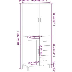 vidaXL Armarios Y Almacenamiento-Aparador alto madera contrachapada 69,5x34x180 cm