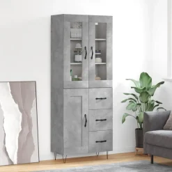 vidaXL Armarios Y Almacenamiento-Aparador alto madera contrachapada gris hormigón 69,5x34x180 cm