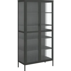 vidaXL Armarios Y Almacenamiento-Aparador alto vidrio y acero negro 85x40x180 cm