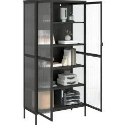 vidaXL Armarios Y Almacenamiento-Aparador alto vidrio y acero negro 85x40x180 cm