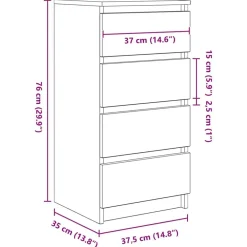 vidaXL Aparador 37,5x35x76 cm madera de ingeniería Blanco New