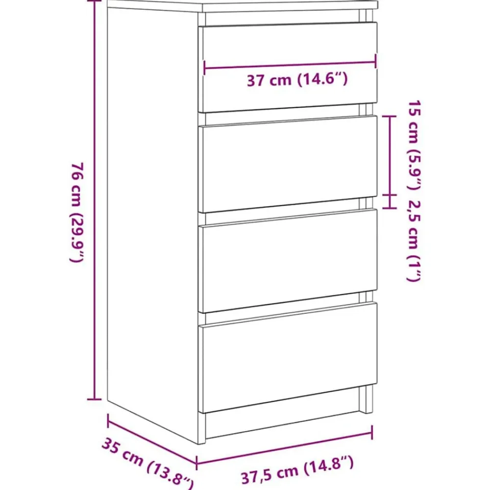 vidaXL Aparador 37,5x35x76 cm madera de ingeniería Blanco New
