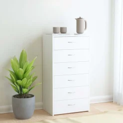 vidaXL Aparador con 6 cajones madera contrachapada 50x34x96 cm Blanco Discount