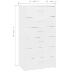 vidaXL Aparador con 6 cajones madera contrachapada 50x34x96 cm Blanco Discount