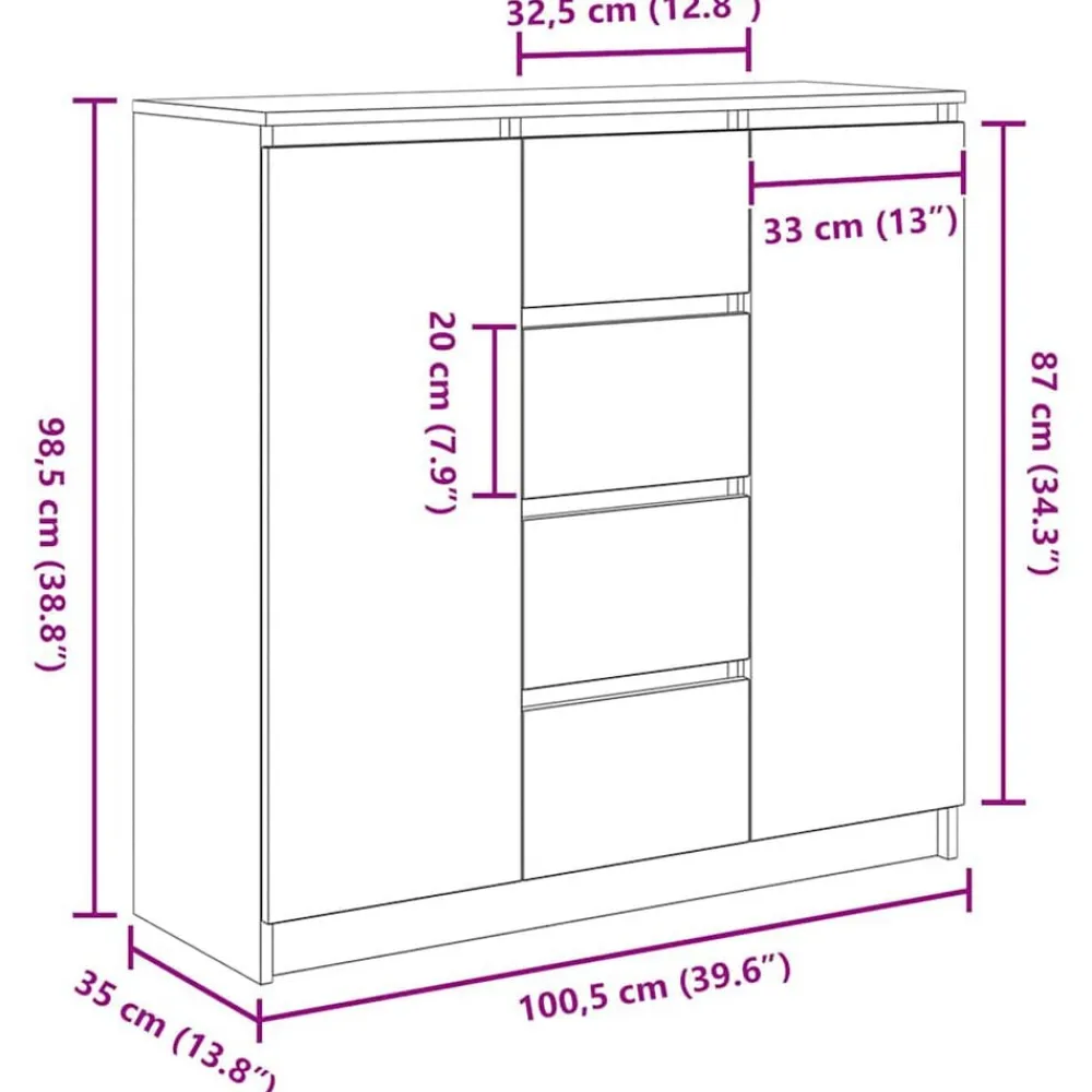 vidaXL Aparador con cajones 100,5x35x98,5 cm madera ingeniería Blanco Outlet
