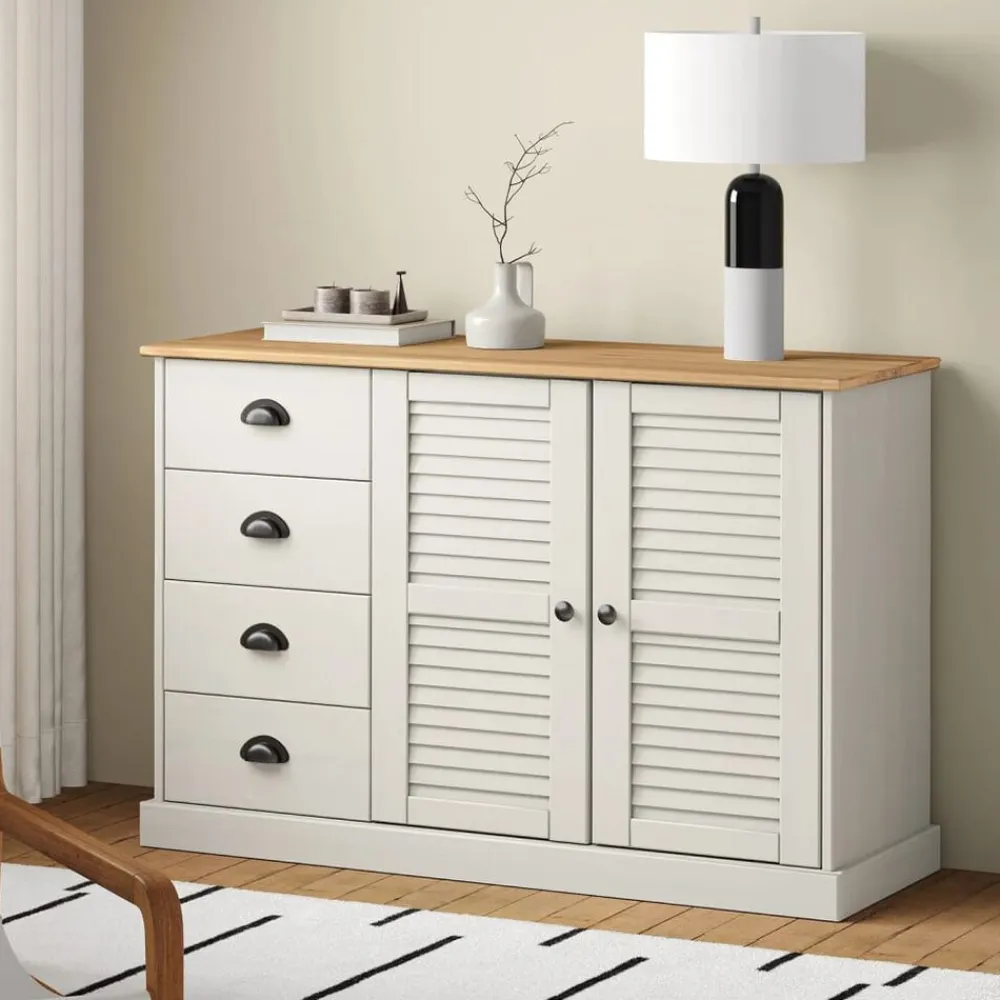 vidaXL Aparador con cajones VIGO madera maciza pino 113x40x75cm Blanco Sale