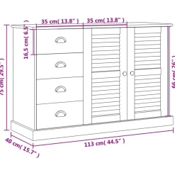 vidaXL Aparador con cajones VIGO madera maciza pino 113x40x75cm Blanco Sale