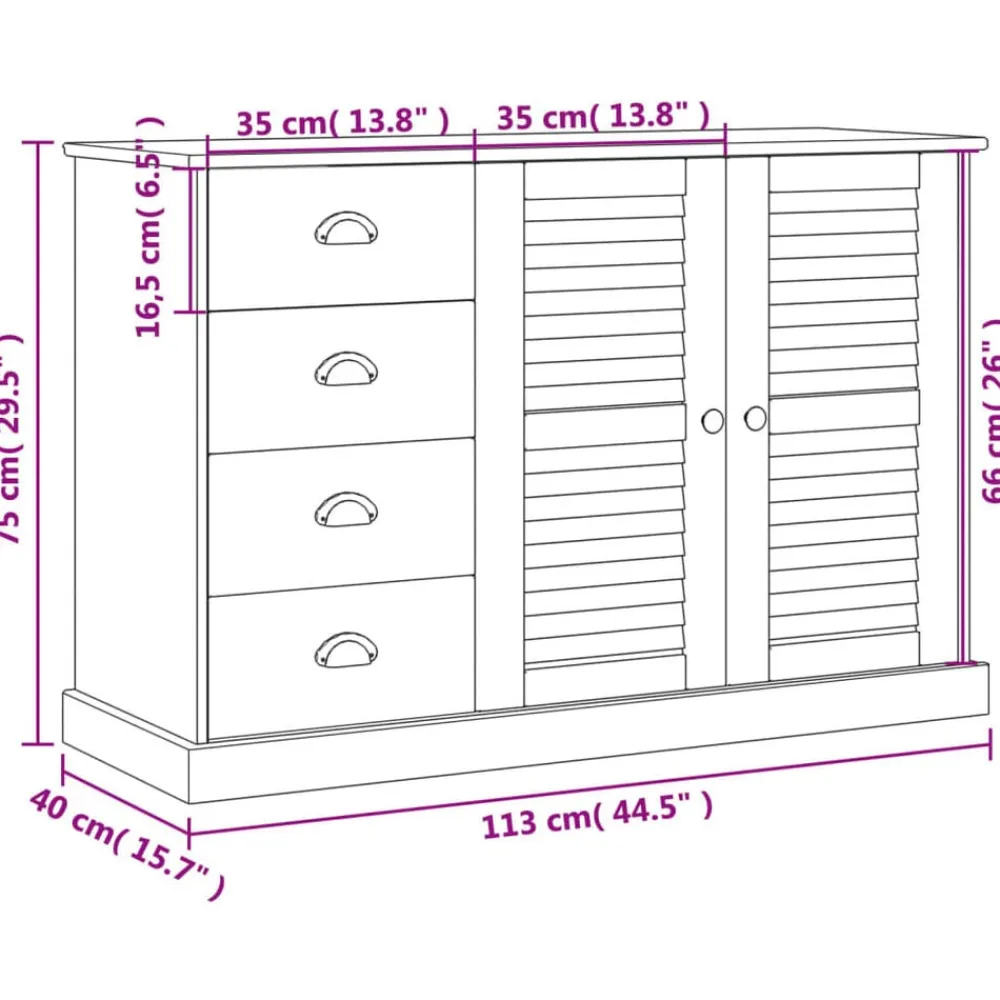 vidaXL Aparador con cajones VIGO madera maciza pino 113x40x75cm Blanco Sale