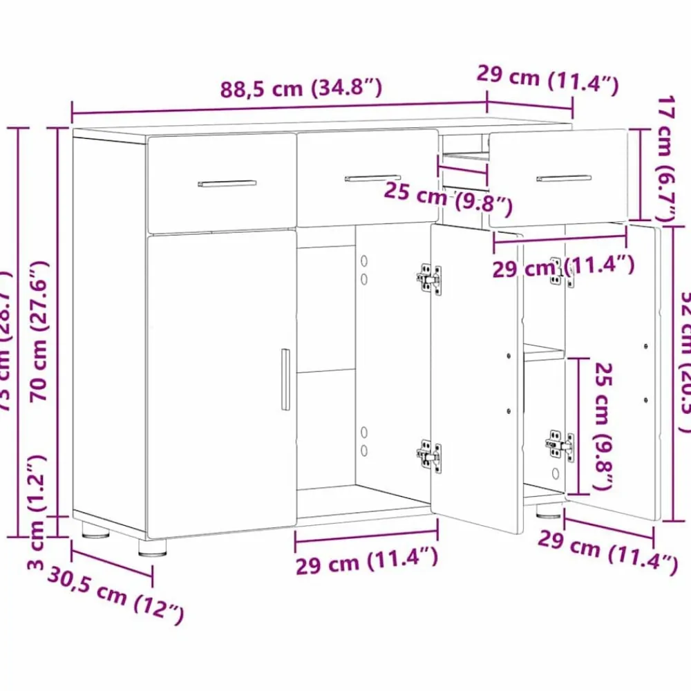 vidaXL Aparador con estante FLORIN 88,5 x 30,5 x 73 cm Roble Sonoma Discount