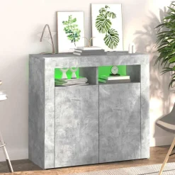 vidaXL Armarios Y Almacenamiento-Aparador con luces LED gris hormigón 80x35x75 cm