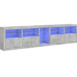 vidaXL Aparador con luces LED gris hormigón 283x37x67 cm Gris hormigón New