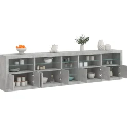 vidaXL Aparador con luces LED gris hormigón 283x37x67 cm Gris hormig&oacute;n New